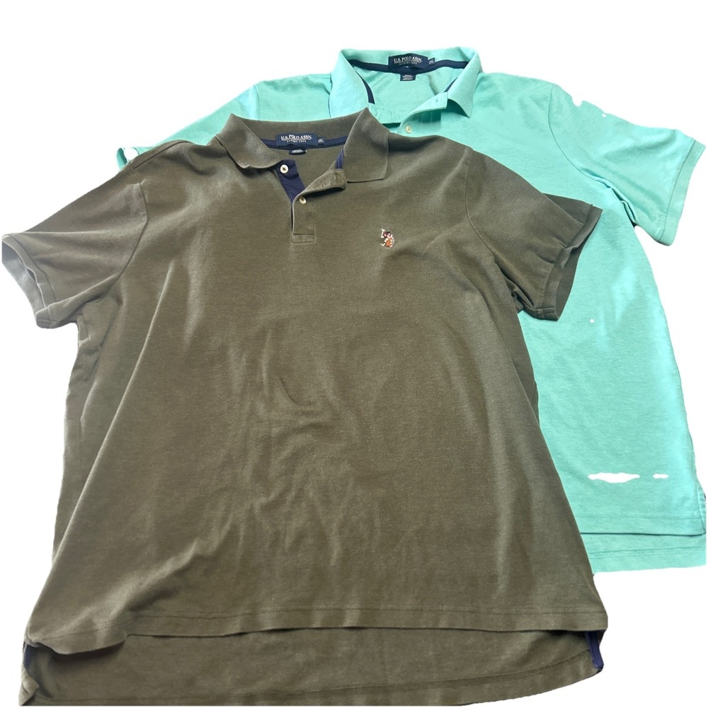 Lot U.S. Polo Assn Shirt Mens 2XL Olive Blue Logo Luxury Feel Golf Rugby Horse